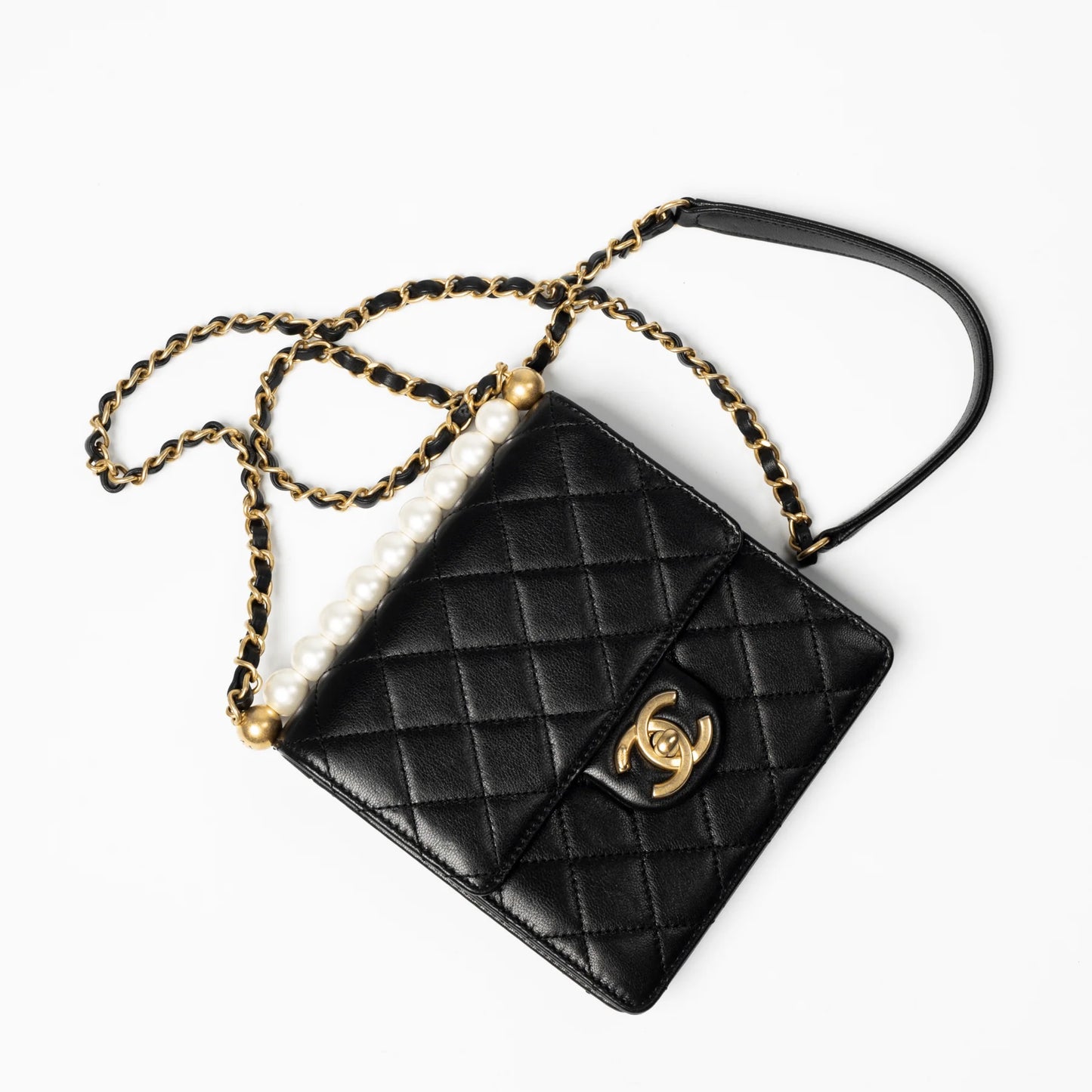 Chanel Black Quilted Lambskin Small Chic Pearls Gold Hardware Bag