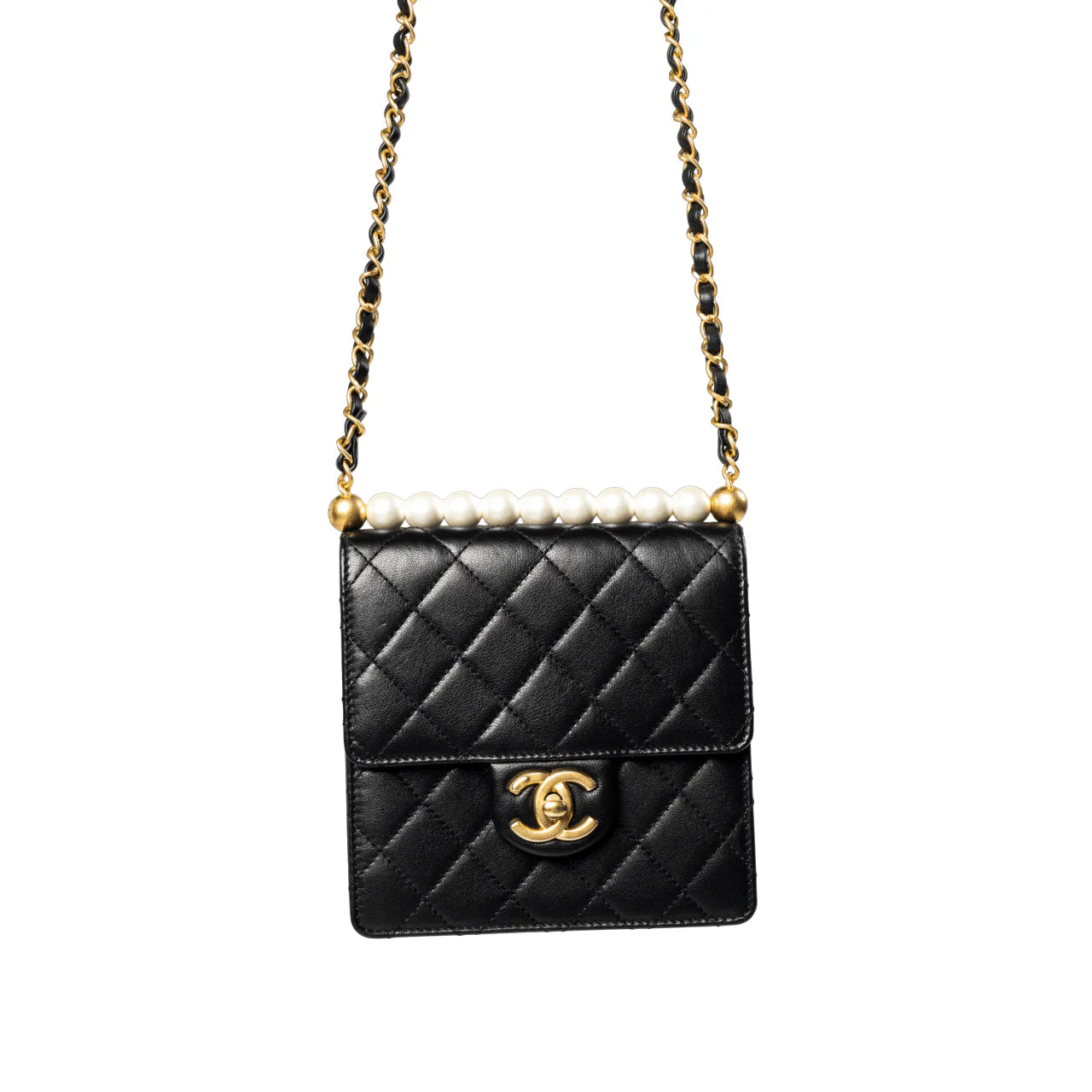 Chanel Black Quilted Lambskin Small Chic Pearls Gold Hardware Bag
