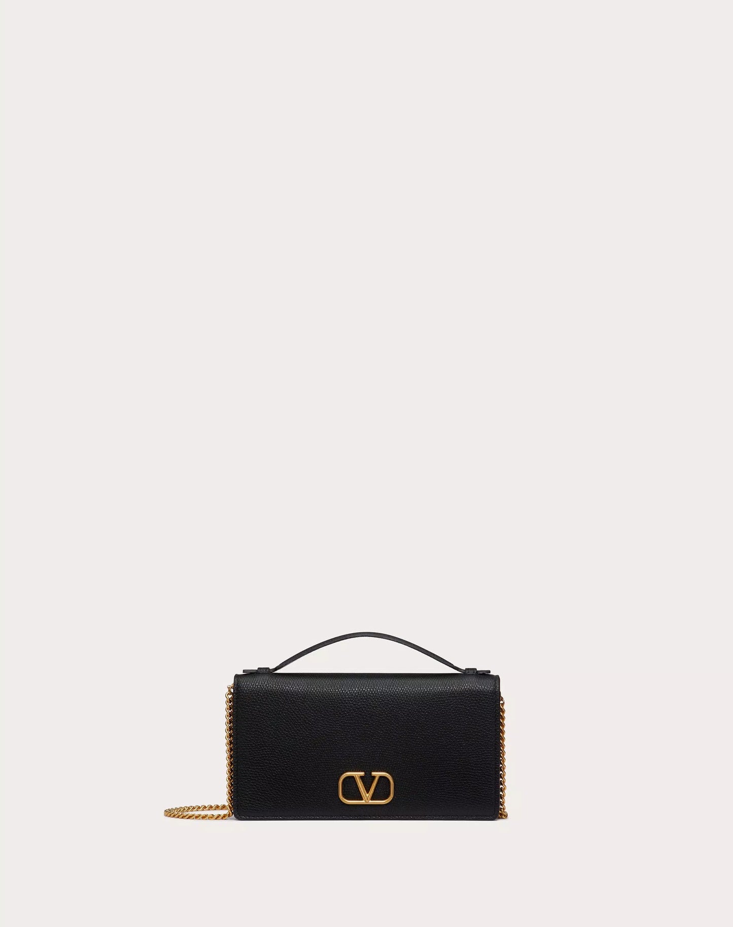 Valentino Vlogo Signature Grainy Calfskin Wallet With Chain