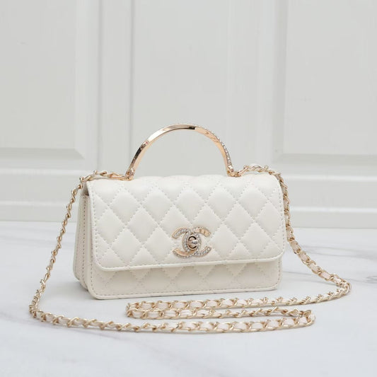 Chanel  Chanel White Lambskin Leather CC Trendy Top Handle Bag