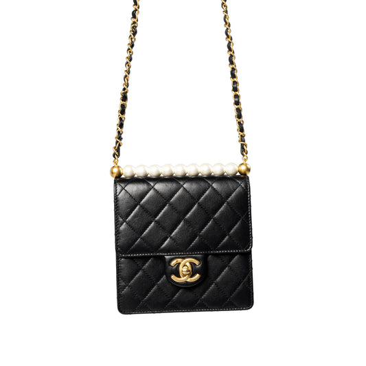 Chanel Black Quilted Lambskin Small Chic Pearls Gold Hardware Bag