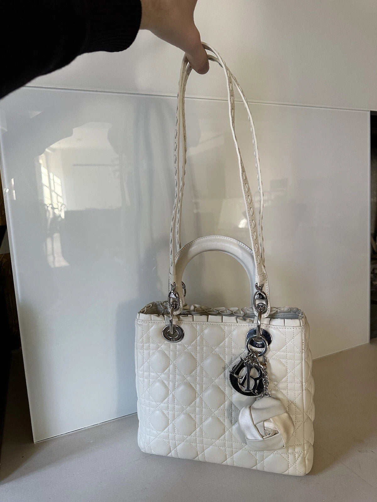 Lady Dior Medium Lambskin Cannage Ruffle Trim